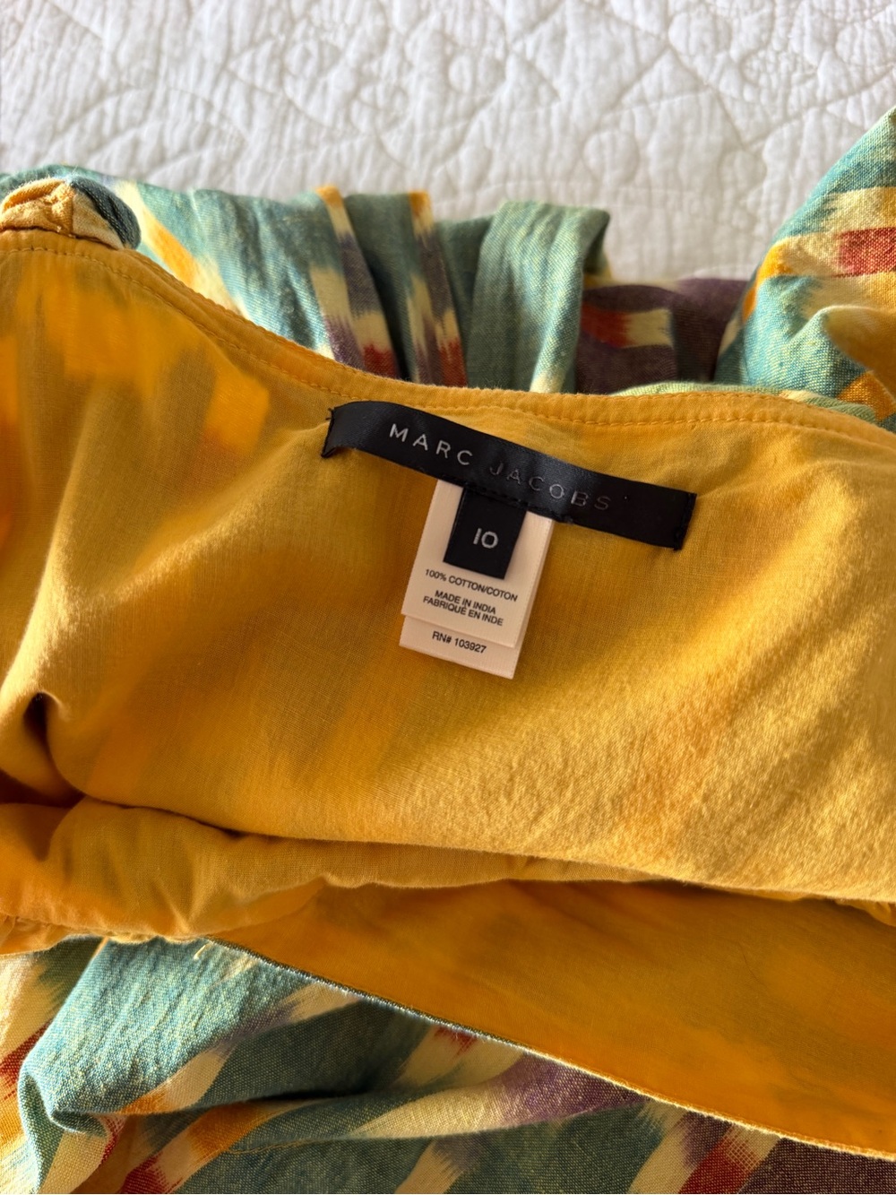 MARC JACOBS Yellow, Green, Autumn Orange 100% Cotton Swing Dress, Tie Back Sz 10 - Picture 10 of 16